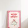 Merry And Bright Christmas Pink Retro Print, thumbnail 5 of 7