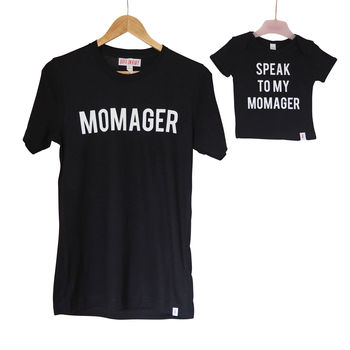 Speak To My Momager Parent And Baby T Shirt Set, 2 of 3
