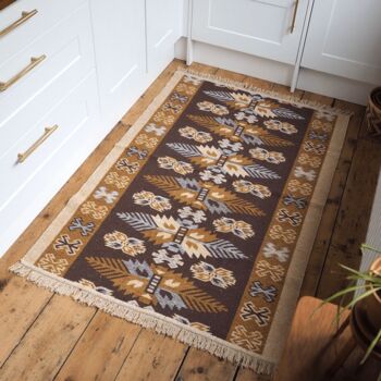 Turkish Kilim Brown Leaf Area Rug, 2 of 7