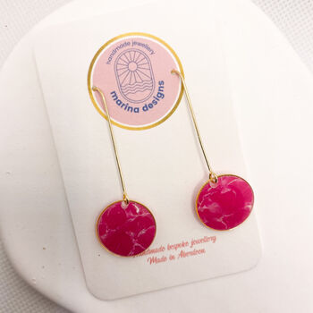 Pink Circle Drop Threader Earrings, Clay And Resin, 4 of 10