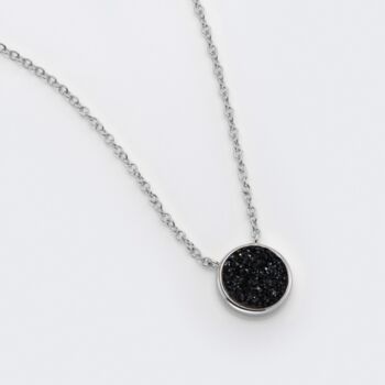 Black Druzy Crystal Round 925 Sterling Silver Necklace, 2 of 4