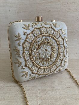 Off White Mandala Design Square Clutch Bag, 3 of 9