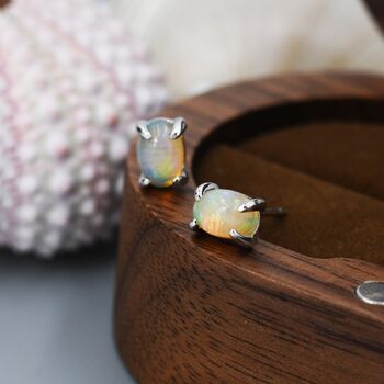 Natural Ethiopian Opal Stone Oval Stud Earrings, 5 of 11