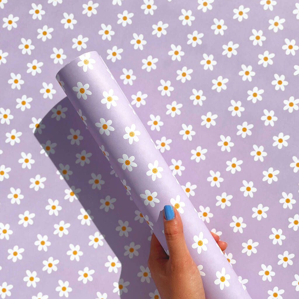 Daisy Smiles Lilac Wrapping Paper Sheets, 1 of 2