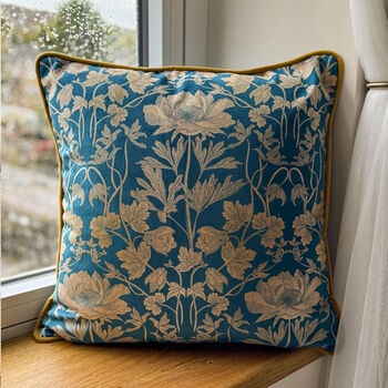 Luxury Velvet Cushion Summer Teal And Gold Optional Piping, 5 of 6