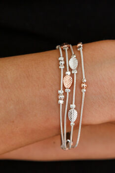 Silver And Rose Plated Multi Layered Leaf Bracelet, 3 of 7