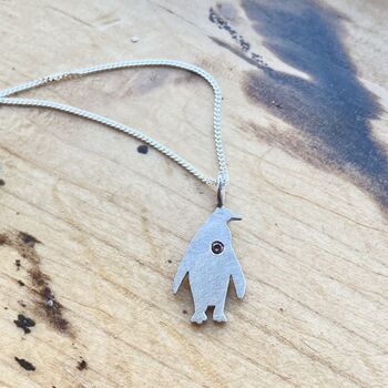 Tiny Penguin Diamond Birthstone Sterling Necklace, 2 of 3