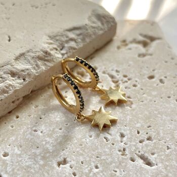 North Star Charm Cubic Zirconia Hoop Earrings, 2 of 4