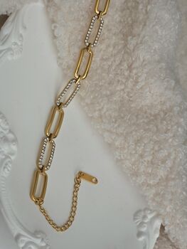 18k Gold Cz Paperclip Link Chain Bracelet Waterproof Adjustable Jewellery Gift For Her, 2 of 5