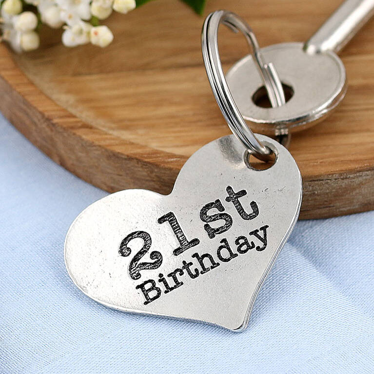 Image of 21st Birthday Gift Personalised Lg Heart Keyring
