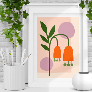 Harmony Bloom Orange Flowers Green Stem Botanical Print, 2 of 5
