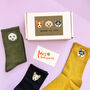 Embroidered Darned Dogs Three Pairs Of Socks In A Box, thumbnail 1 of 6