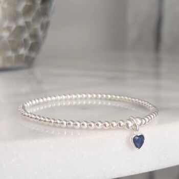 Sterling Silver September Heart Birthstone Sapphire Bracelet Gift For Her, 7 of 10