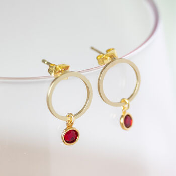 Minimalist Gold Plated Circle Birthstone Earrings, 3 of 7