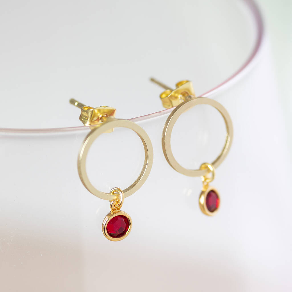 Minimalist Gold Circle Birthstone Earrings By Joy By Corrine Smith