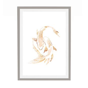 Gold White Koi Fish Silhouette Wall Art Prints, 4 of 5