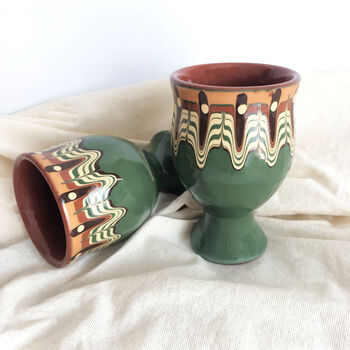Pair Of Ceramic Wine Goblets In Forest Green Colour, 2 of 6
