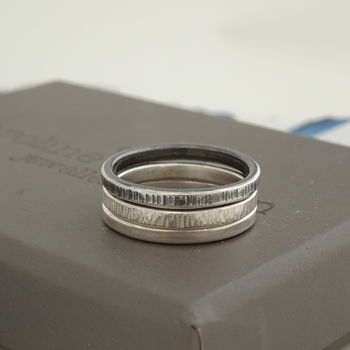 Handmade Polished Bark Texture Silver Ring, 3 of 3