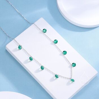 Emerald Green Cz Dangle Necklace In Sterling Silver, 5 of 9