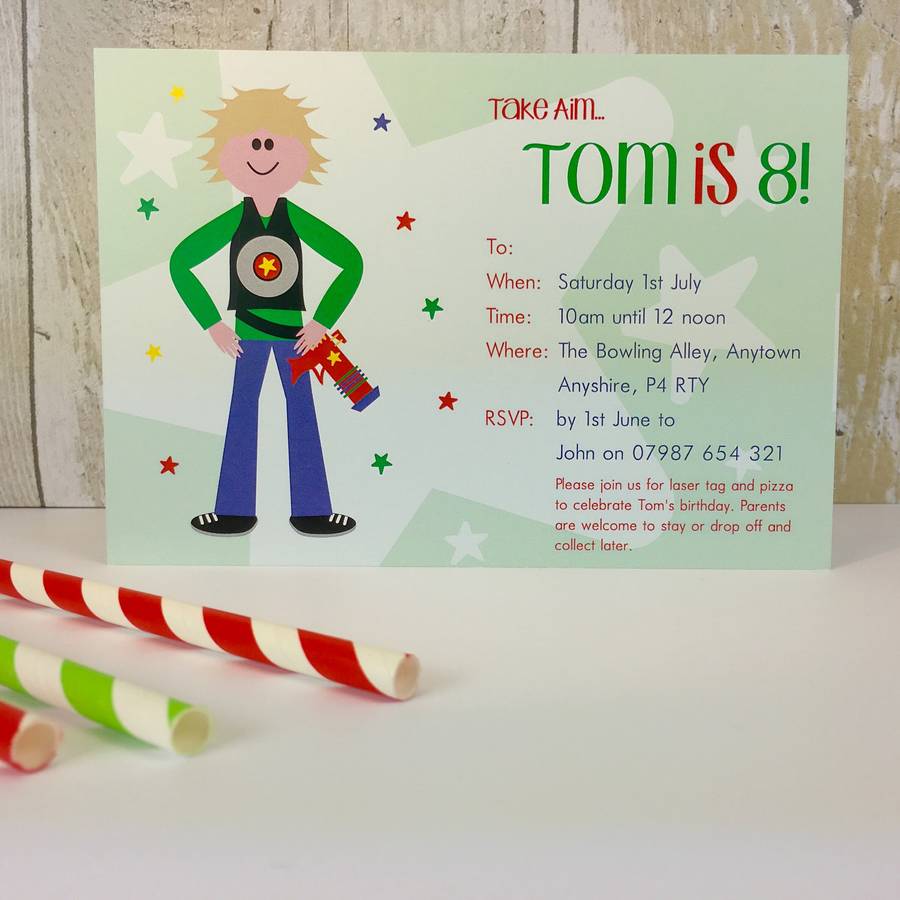 Image of 16 Laser Gun Party Invitations Or Thank You Cards