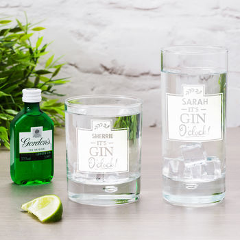 Personalised 'Gin O Clock' Etched Glass, 3 of 4