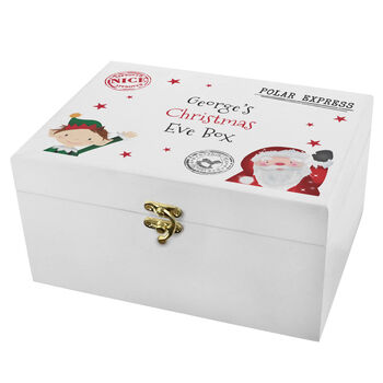 Personalised Small White Wooden Christmas Eve Box, 4 of 6