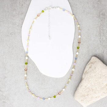 Blossom 16 Inch Beaded Pastel And Gold Coloured Necklace, 3 of 4
