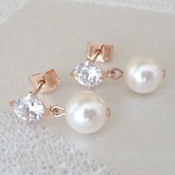 Cubic Zirconia And Pearl Rose Gold Earrings, 2 of 5