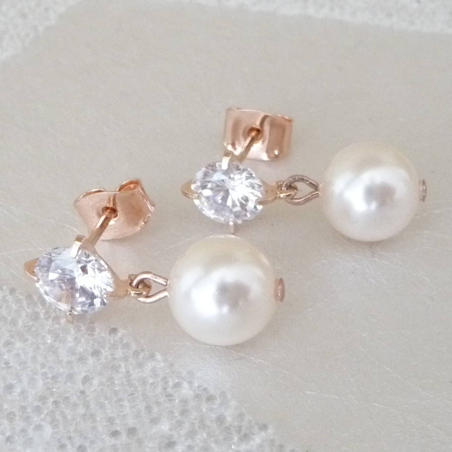 Cubic Zirconia And Pearl Rose Gold Earrings By Katherine Swaine ...