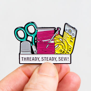 'Thready, Steady, Sew!' Enamel Pin Badge, 3 of 4