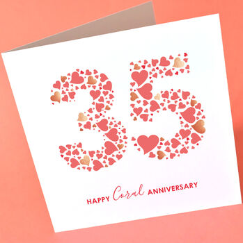 Love Hearts Coral 35th Anniversary Card, 2 of 3