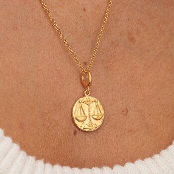 Engraved Gold Plated Libra Zodiac Necklace, 2 of 9