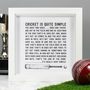 'Cricket Is Simple' Illustrated Quote Print, thumbnail 1 of 3