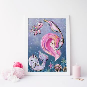 Glitter Under The Sea Mermaid Wall Art Children's Print, 6 of 6