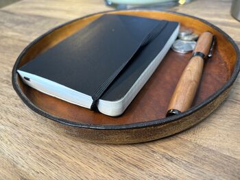 Personalised Burnt Tan Round Leather Accessory Tray, 5 of 7