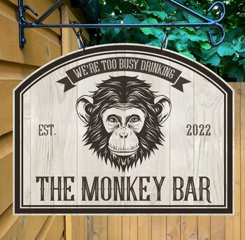 Monkey Bar Personalised Home Pub Sign Man Cave Sign, 3 of 9