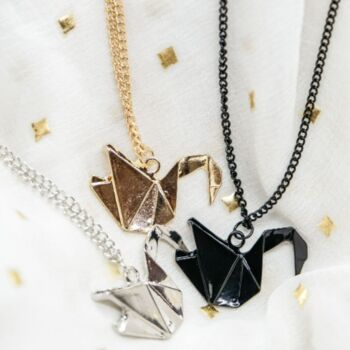Black Large Paper Cranes Swan Necklace, 2 of 4