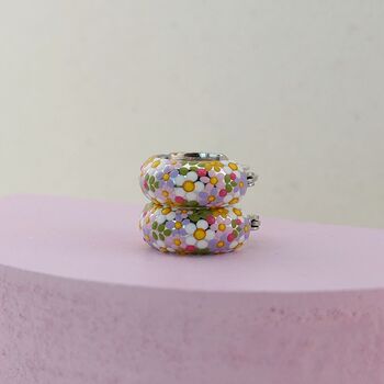 Botanical Wildflower Silver Tone Huggie Hoop Earrings, 2 of 4