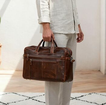 Genuine Leather Briefcase With Zip Pockets, 2 of 12