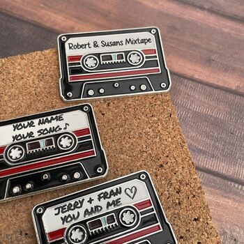 Custom Mixtape Cassette Tape Enamel Pin – Personalised Names Or Song – Retro 80s 90s Music Gift, 3 of 5