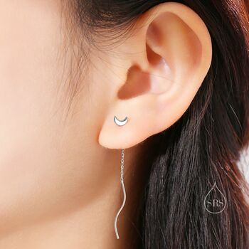 Sterling Silver Dainty Crescent Moon Threader Earrings, 9 of 11