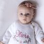White Personalised Floral Embroidered Long Sleeve Romper, thumbnail 4 of 12