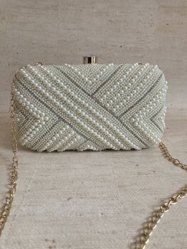 Pearl Cream Rectangular Handcrafted Clutch Bag, 8 of 10