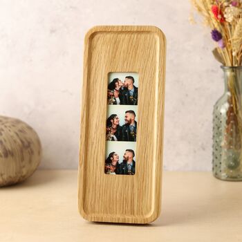 Solid Oak Photobooth Frame With Personalisation And Photo Strip Print Option, 10 of 11