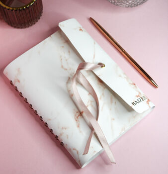 Personalised Vegan Leather Notebook | Marble Pink, 2 of 3