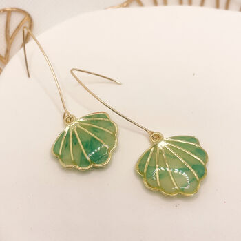 Green Sea Shell Threader Earrings, 5 of 9