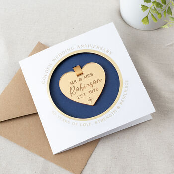 Gold 50th Anniversary Hanging Heart Keepsake Card, 4 of 4