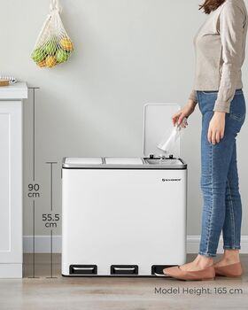 Kitchen Bin Three Compartments Pedal Soft Close Lids, 3 of 8