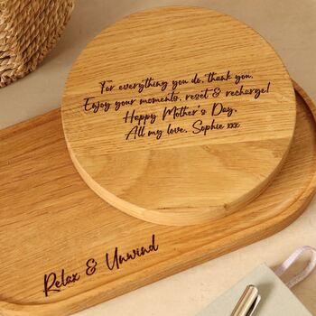 Personalised Solid Oak Candle Display Tray With Optional Lid Holder Slot, 6 of 11