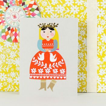 Folk Lady Mini Greetings Card, 4 of 5